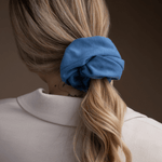 azure blue cotton scrunchie on blonde woman