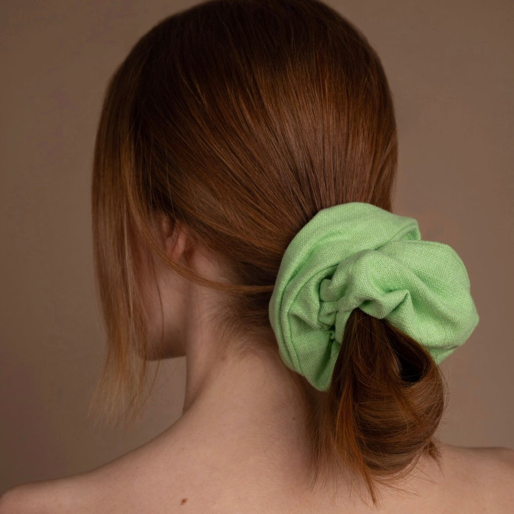 Green Linen Scrunchie